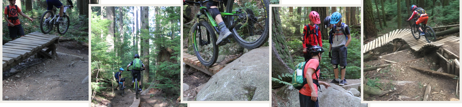 Collage of riders on forest trails in the Extreme Riders Camp